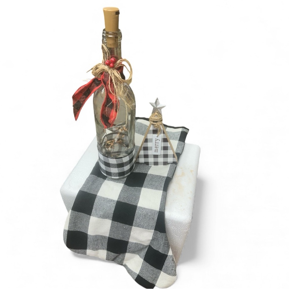 Christmas Decor Bundle Stocking Black and White Checkered